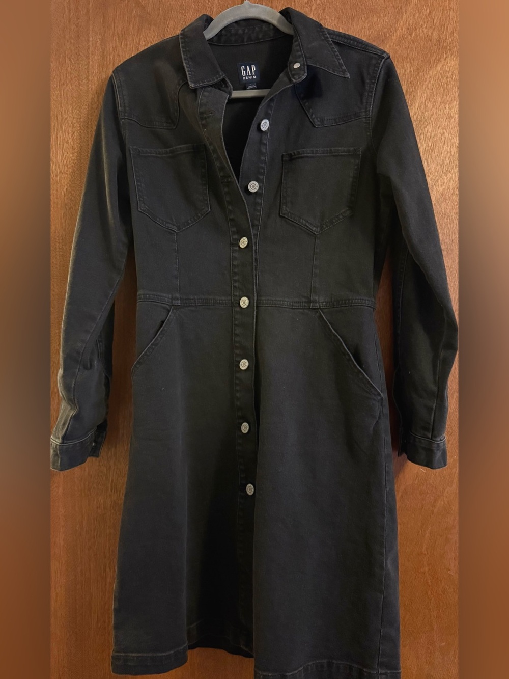 GAP Black Button-Front Denim Jacket Dress
